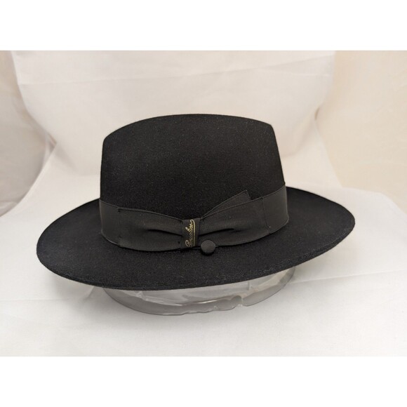 Black Gently Used Borsalino Andelli 258 Fedora - Size 57 7 1/8, but fits 7 (56)